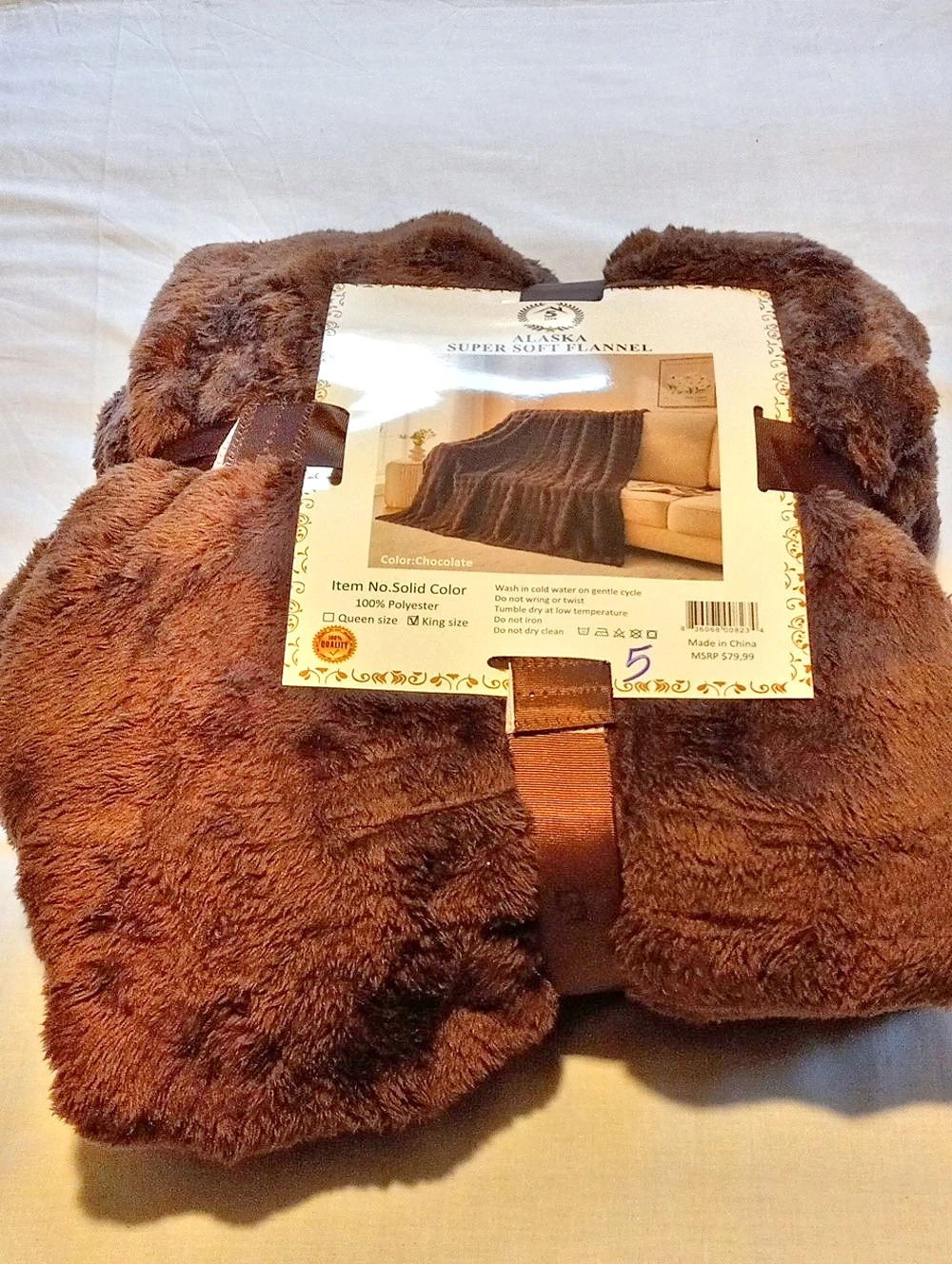Alaska Super Soft Flannel Blanket in Brown King NWT